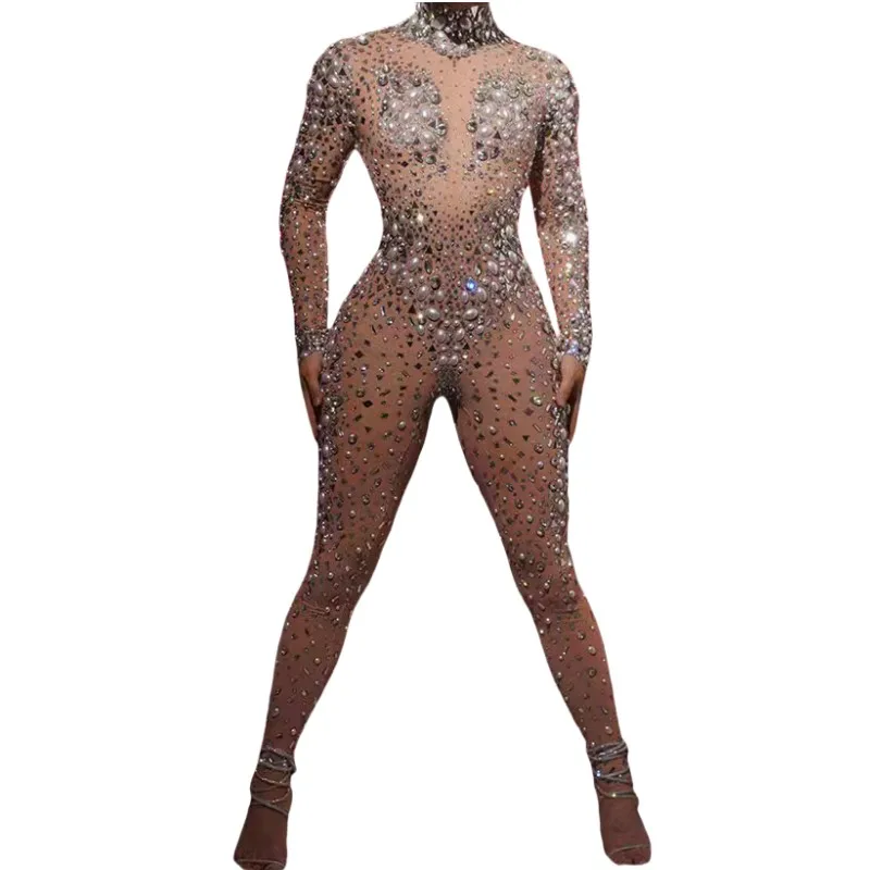 Luxury Pearl Rhinestones Mesh Transparent Tight Jumpsuit Women Nightclub Bar Birthday Sexy Stage Wear Singer Concert Costume
Luxury Pearl Rhinestones Mesh Transparent Tight Jumpsuit Women Nightclub Bar Birthday Sexy Stage Wear Singer Concert Costume