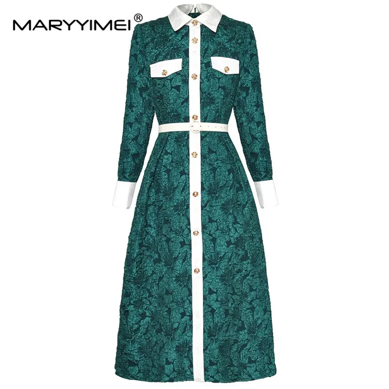 MARYYIMEI Black/Green Fashion Designer Autumn Winter Women's Dress Long sleeved Metal buttons Lace up Jacquard S-XXXL Dresses
MARYYIMEI Black/Green Fashion Designer Autumn Winter Women's Dress Long sleeved Metal buttons Lace up Jacquard S-XXXL Dresses
