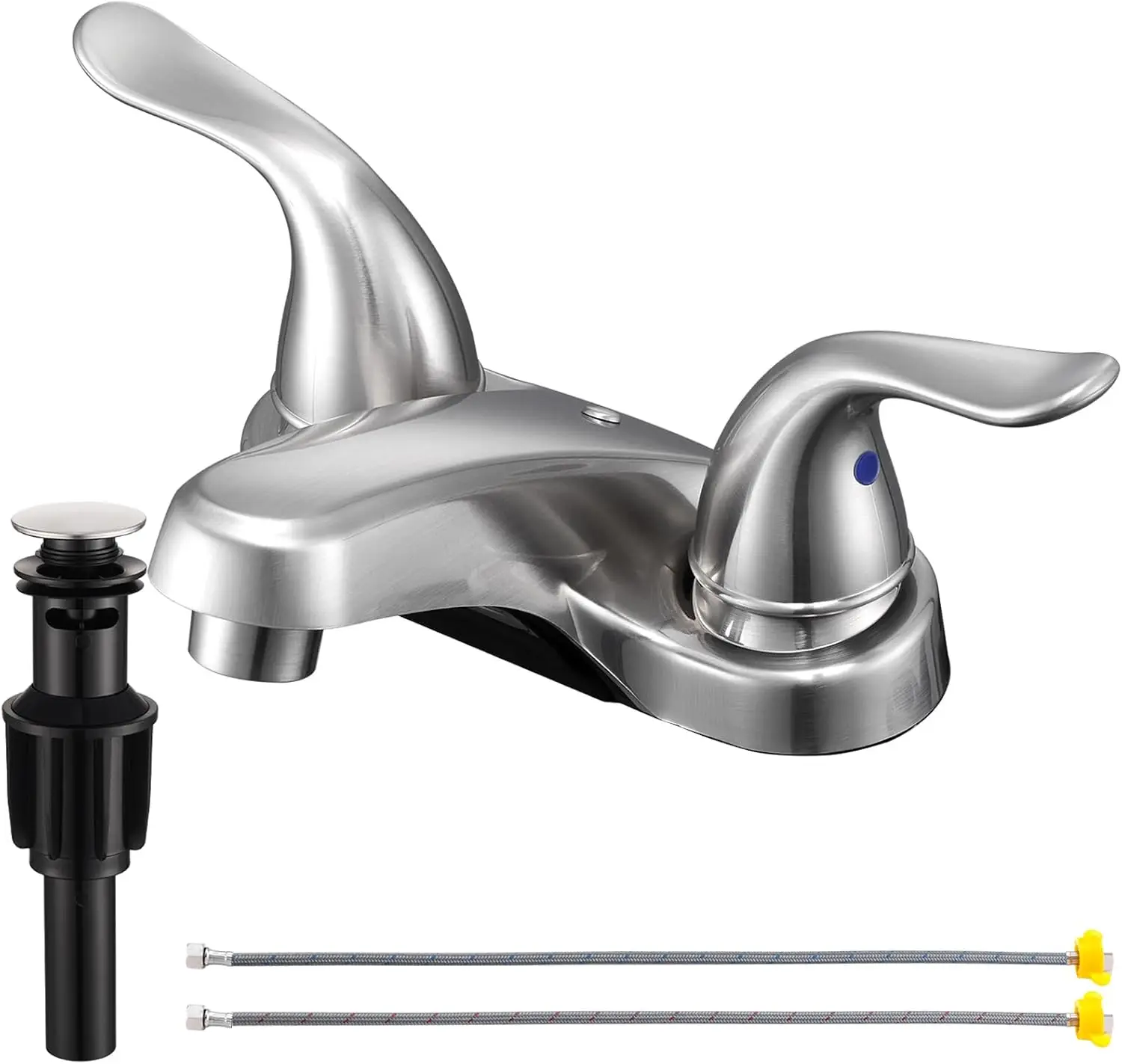 4 Inch Centerset Bathroom Faucet, Brushed Nickel Dual Handles with Pop-up Drain and Supply Hoses for Vanity
4 Inch Centerset Bathroom Faucet, Brushed Nickel Dual Handles with Pop-up Drain and Supply Hoses for Vanity
