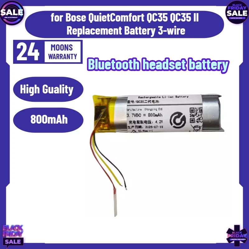 New 3.7V 800mAh Li-Polymer Battery for Bose QuietComfort QC35 QC35 II Replacement Battery 3-wire
New 3.7V 800mAh Li-Polymer Battery for Bose QuietComfort QC35 QC35 II Replacement Battery 3-wire