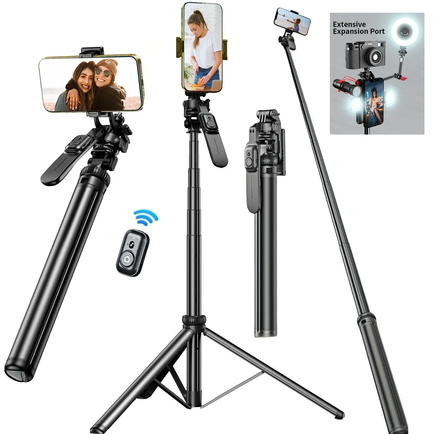 Selfie Stick Tripod with Remote for iPhone Phone Gopro DSLR Camera, 2.0m Extendable Phone Tripod Cold Shoe Mount for Vlog Videos
Selfie Stick Tripod with Remote for iPhone Phone Gopro DSLR Camera, 2.0m Extendable Phone Tripod Cold Shoe Mount for Vlog Videos