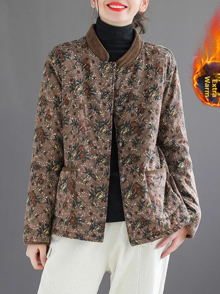 Thiened Fce Women's Cotton Jaet Retro Floral Print Winter Coat Loose Fit Long Sve Stand Collar Single Button Closure
Thiened Fce Women's Cotton Jaet Retro Floral Print Winter Coat Loose Fit Long Sve Stand Collar Single Button Closure