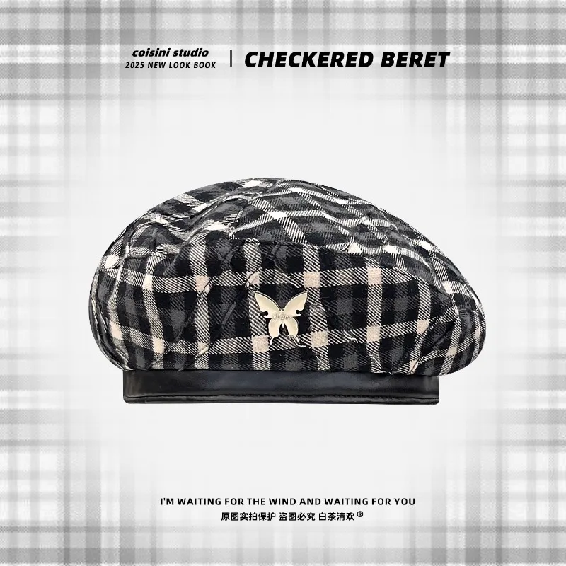 New Japanese Retro Plaid Metal Butterfly Design Beret Cap Spring and Autumn Literary Fashion Trend Dome Painter Hat for Women's
New Japanese Retro Plaid Metal Butterfly Design Beret Cap Spring and Autumn Literary Fashion Trend Dome Painter Hat for Women's