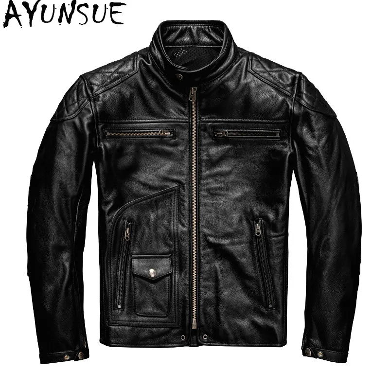 AYUNSUE Heavyweight Motorcycle Jackets Men Genuine Leather Jacket Top Layer Cowhide Leather Coat Stand Collar Autumn Fashion
AYUNSUE Heavyweight Motorcycle Jackets Men Genuine Leather Jacket Top Layer Cowhide Leather Coat Stand Collar Autumn Fashion