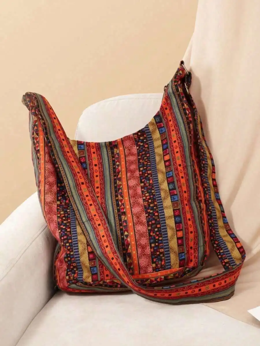 Womens Bohemian Style Canvas Shoulder Crossbody Bag With Striped Pattern
Womens Bohemian Style Canvas Shoulder Crossbody Bag With Striped Pattern