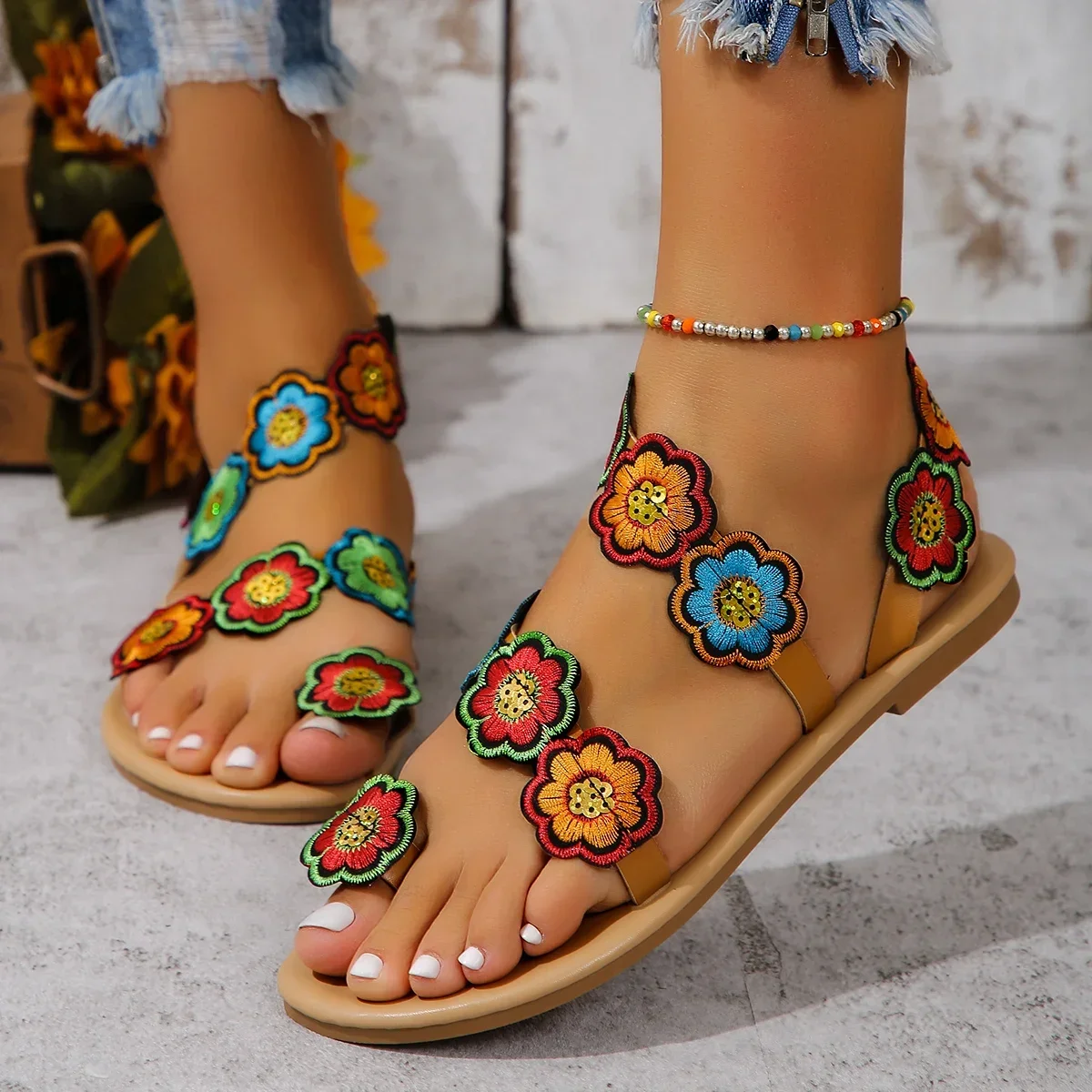 Yellow Embroidered Faux Flower Fashion Sandals Peacock Flat Plus Size 43 Summer Outdoor Beach Shoes Travel Mom Shoes
Yellow Embroidered Faux Flower Fashion Sandals Peacock Flat Plus Size 43 Summer Outdoor Beach Shoes Travel Mom Shoes