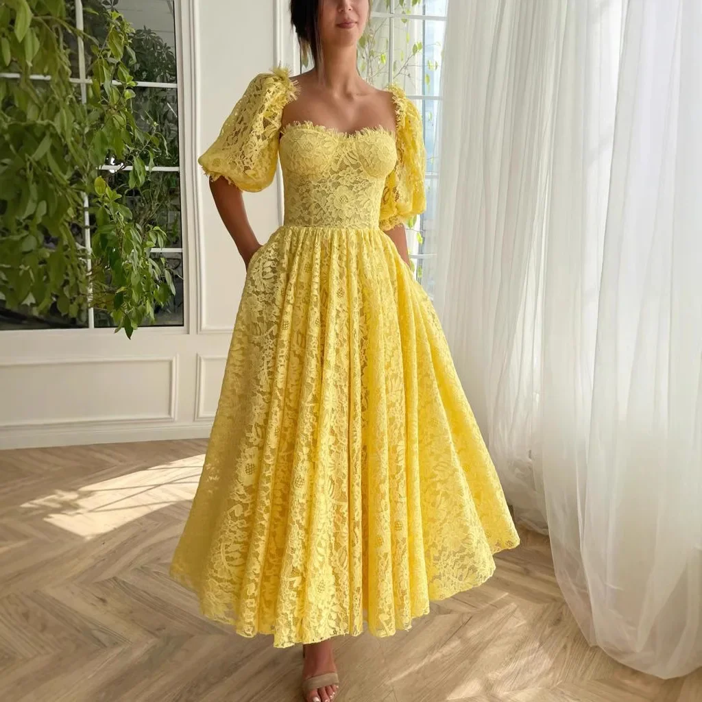 Cocktail Dresses Strapless Yellow Lace Satin Sexy Sweetheart Long Evening Dress Women Elegant Pleat Button Party Prom Dress
Cocktail Dresses Strapless Yellow Lace Satin Sexy Sweetheart Long Evening Dress Women Elegant Pleat Button Party Prom Dress