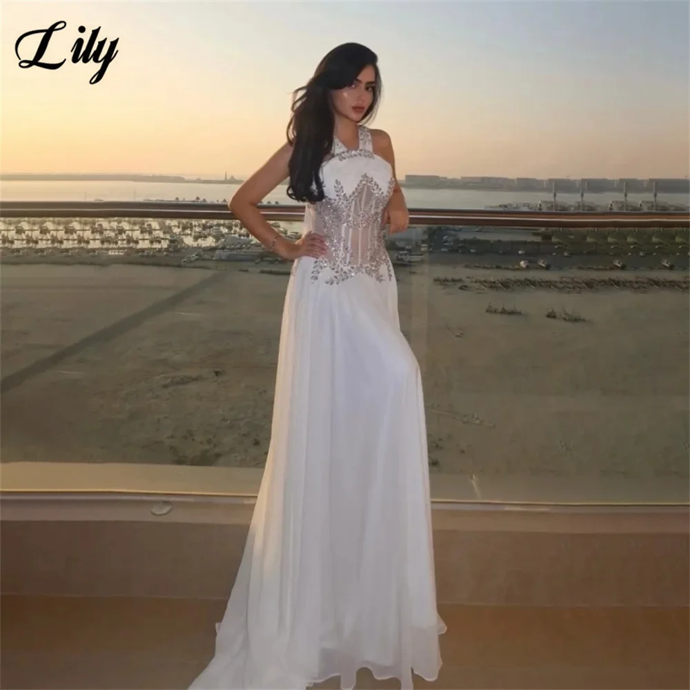 Lily White Halter Party Dress with Crystal Evening Dress Chiffon Floor Length Simple for Women فساتين مناسبة رسم
Lily White Halter Party Dress with Crystal Evening Dress Chiffon Floor Length Simple for Women فساتين مناسبة رسم