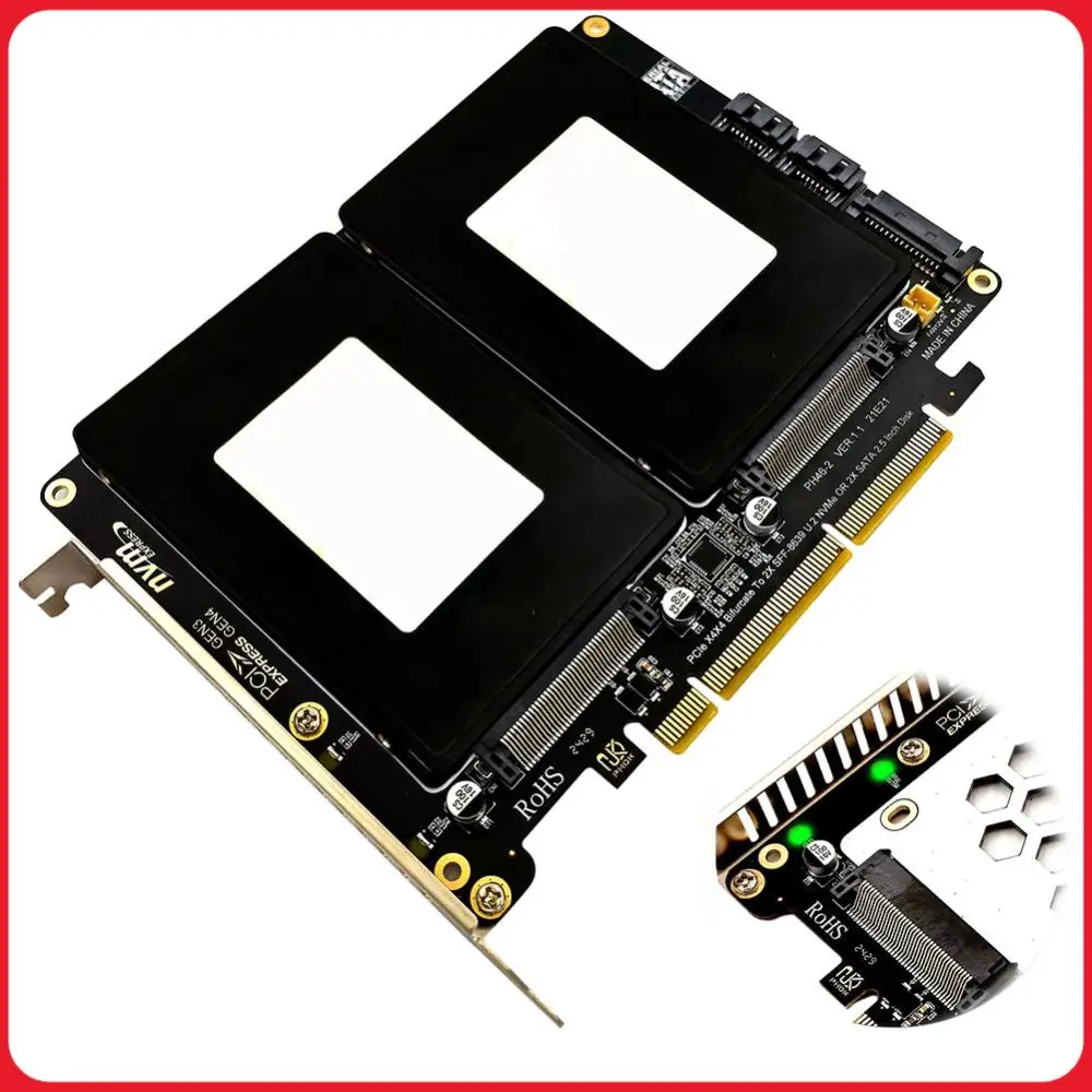 U.2 Dual Drive Adapter Card with LED Indicator 2.5 Inch SATA Hard Drive To PCIE4.0 Split Card U2 To PCI E Adapter Card