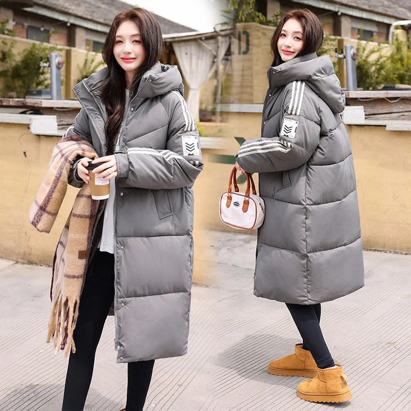 Winter Knee-length Down Cotton Padded Jackets 2025 Fashion New Long Parka Coats Loose Women's Stripe Sleeve Hooded Commuter Coat
Winter Knee-length Down Cotton Padded Jackets 2025 Fashion New Long Parka Coats Loose Women's Stripe Sleeve Hooded Commuter Coat