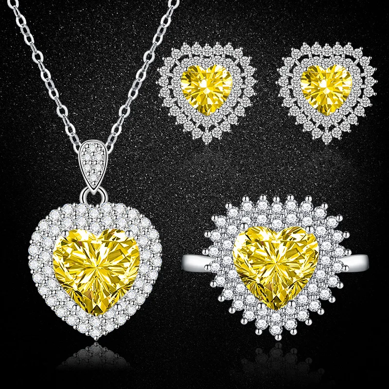Zircon Micro‑Paved Colored Gemstone 3‑Piece Jewelry Set, Heart‑Shaped Necklace Ring Stud Earrings, Fashion Women's S925 Sterling
Zircon Micro‑Paved Colored Gemstone 3‑Piece Jewelry Set, Heart‑Shaped Necklace Ring Stud Earrings, Fashion Women's S925 Sterling