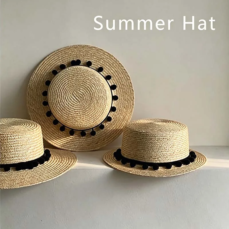 Women's Panama Boater Hat Small Brim Wheat Straw with Black Pom Pom Flat Top Sun Hat Summer Beach Vacation Outdoor Travel
Women's Panama Boater Hat Small Brim Wheat Straw with Black Pom Pom Flat Top Sun Hat Summer Beach Vacation Outdoor Travel