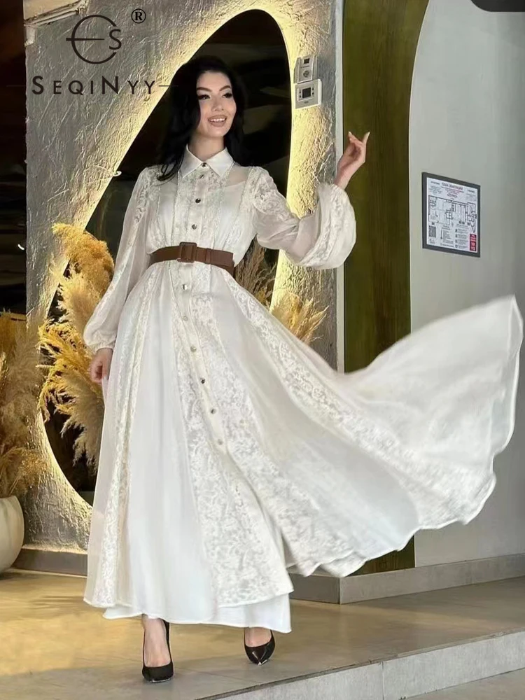 SEQINYY Elegant Shirt Dress Midi Summer Spring New Fashion Design Women Runway High Street Lace Loose Belt Holiday Casual
SEQINYY Elegant Shirt Dress Midi Summer Spring New Fashion Design Women Runway High Street Lace Loose Belt Holiday Casual