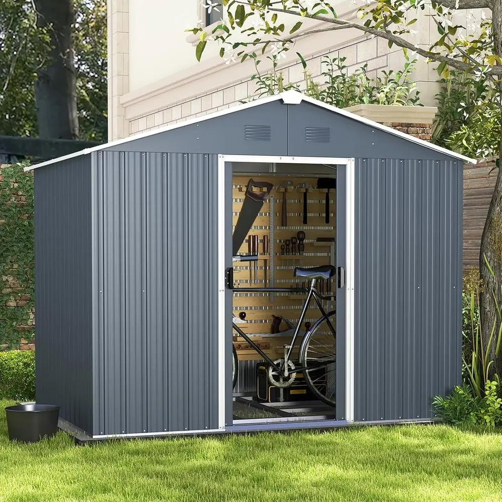 7x5 Galvanized Steel Outdoor Shed with Floor, Double Doors, and Vent for Garden Storage
7x5 Galvanized Steel Outdoor Shed with Floor, Double Doors, and Vent for Garden Storage