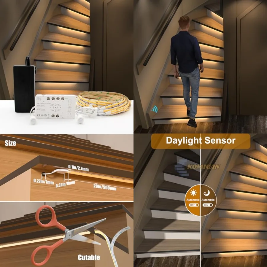 Motion Sensor with Daylight Sensor Sync Light Up Type LED Stair Lighting Kit SSL-0516, Suilt for 20-40inches Wide Indoor Stairc
Motion Sensor with Daylight Sensor Sync Light Up Type LED Stair Lighting Kit SSL-0516, Suilt for 20-40inches Wide Indoor Stairc