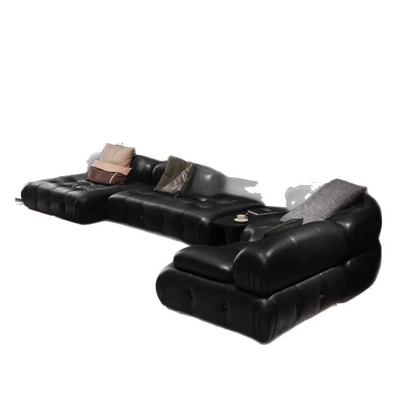 French retro leather, combination straight row, medieval black, Italian minimalist, modular sofa
French retro leather, combination straight row, medieval black, Italian minimalist, modular sofa