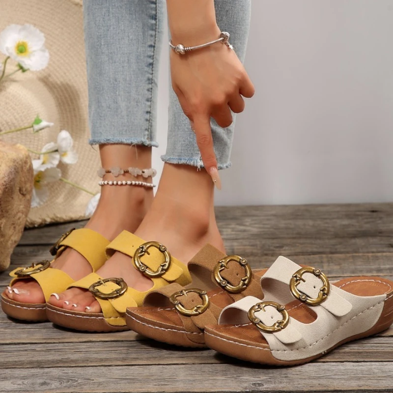 Women's Fish Mouth Open Toe Comfortable Vintage Wedge Mid Heel Slippers New Summer Women Double Buckle Strap Lightweight Sandals
Women's Fish Mouth Open Toe Comfortable Vintage Wedge Mid Heel Slippers New Summer Women Double Buckle Strap Lightweight Sandals
