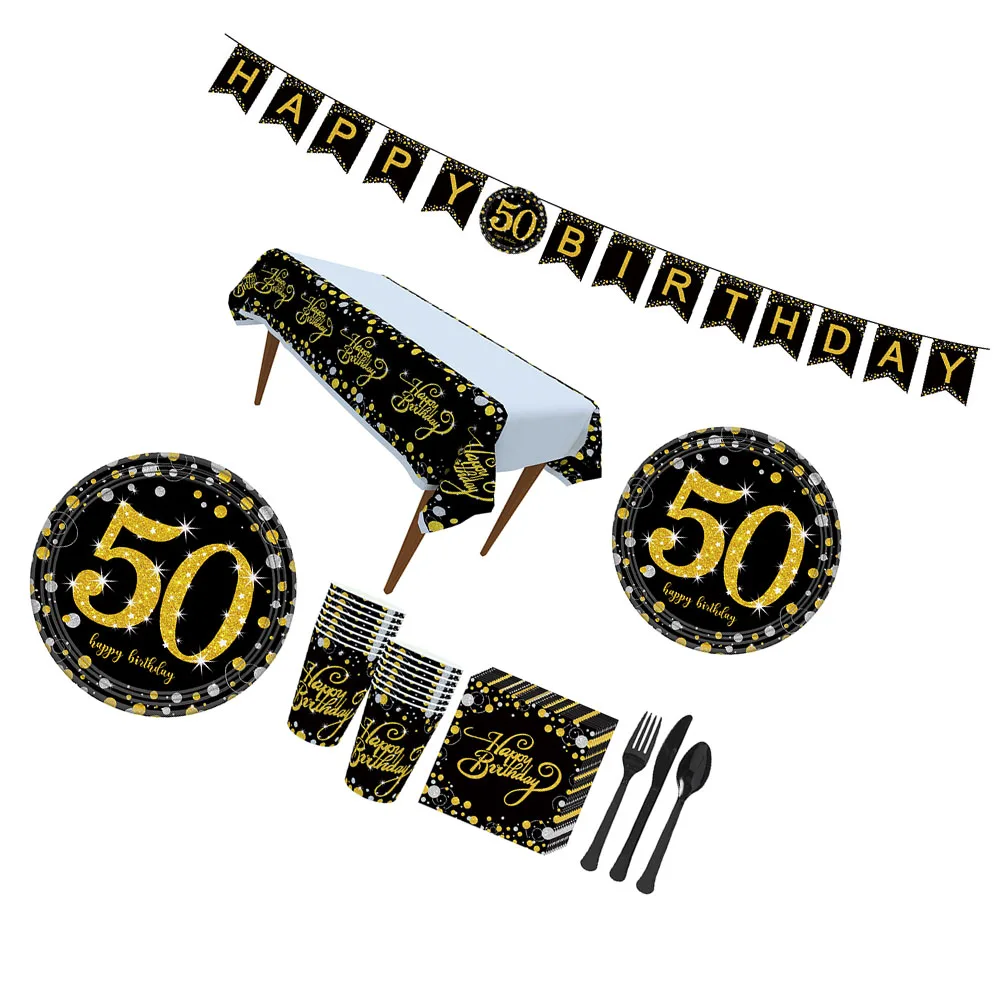114 Pcs Party Tableware Set Golden Black 50 Years Decorative Banner Set Old Happy Decor Supplies Disposable Paper Banner
114 Pcs Party Tableware Set Golden Black 50 Years Decorative Banner Set Old Happy Decor Supplies Disposable Paper Banner