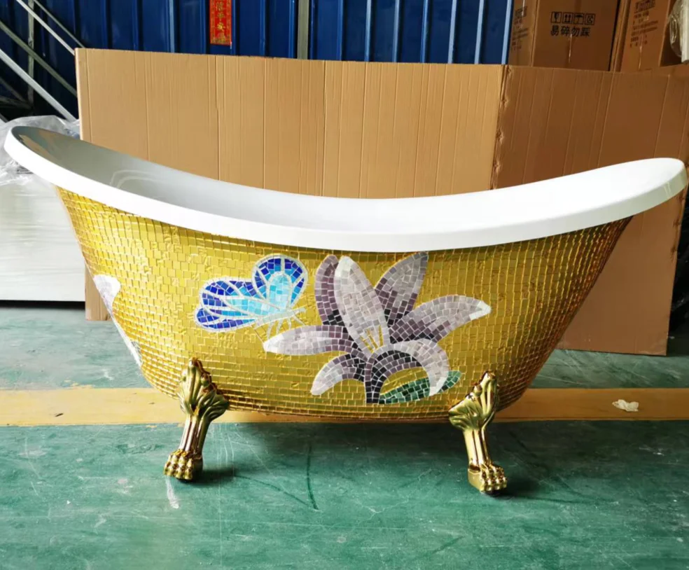 Golden Luxury Design Mosaic Acrylic Freestanding Bathtub With Golden Legs
Golden Luxury Design Mosaic Acrylic Freestanding Bathtub With Golden Legs