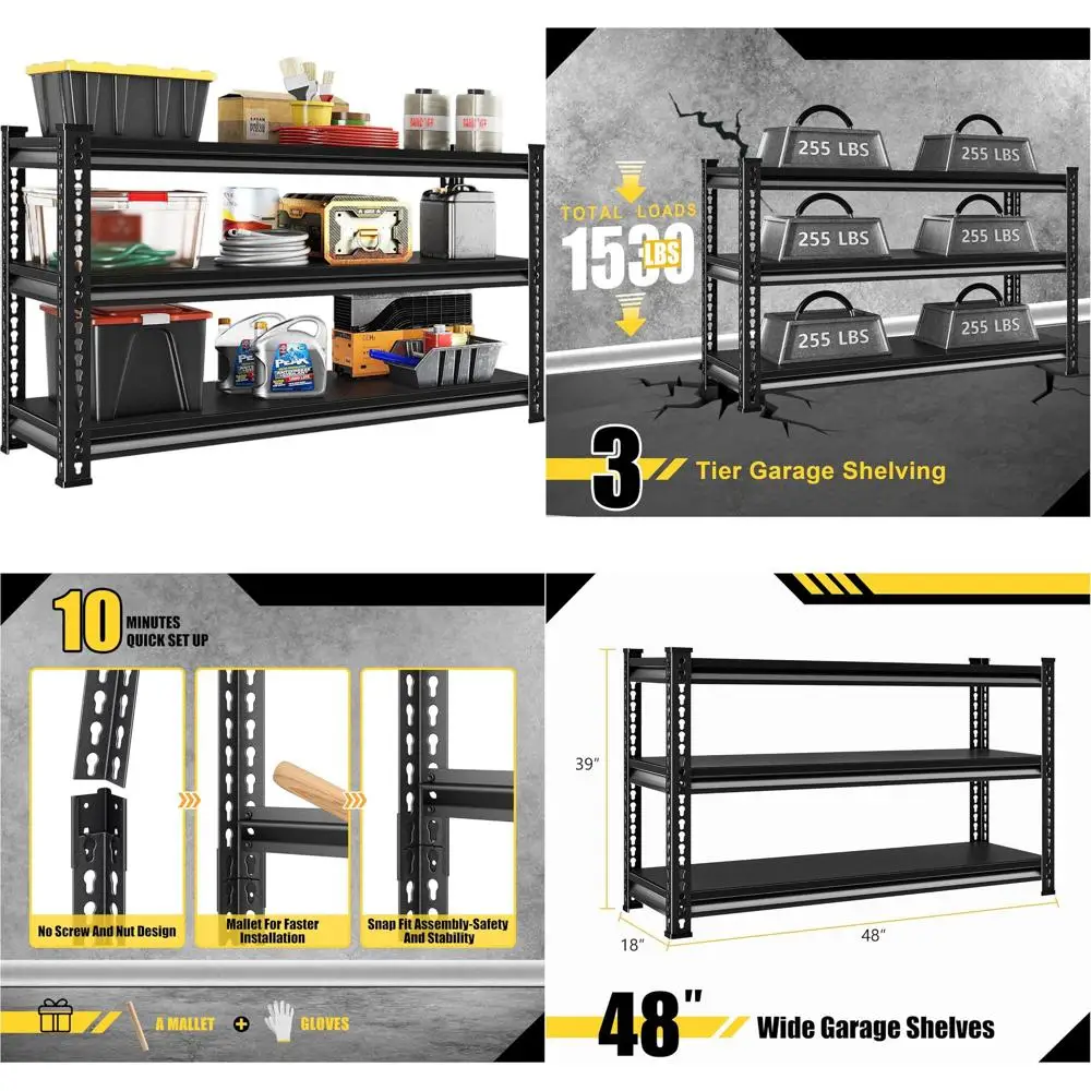 Heavy-Duty 1530lbs Load Capacity 48W 3-Tier Adjustable Garage Storage Shelves
Heavy-Duty 1530lbs Load Capacity 48W 3-Tier Adjustable Garage Storage Shelves