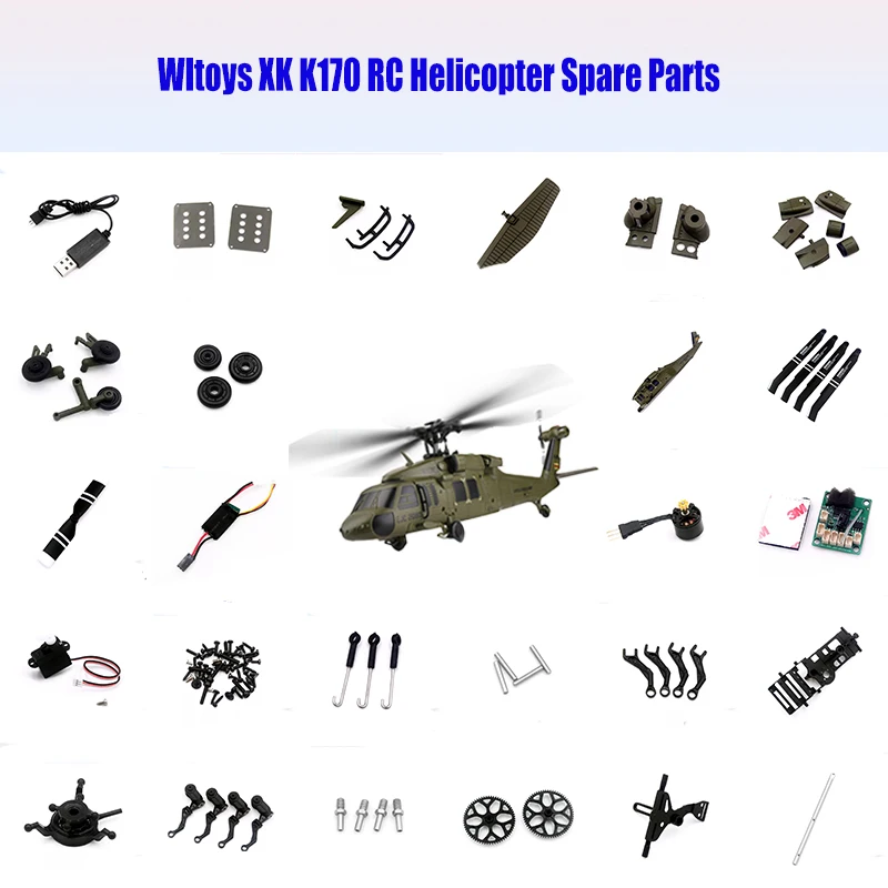 Запчасти для радиоуправляемого вертолета Wltoys XK K170: лопасти, шестерни, хвостовой двигатель, роторная головка, сервопривод, ESC, приемник, корпус, вал, гиро-диск, аккумулятор.
Запчасти для радиоуправляемого вертолета Wltoys XK K170: лопасти, шестерни, хвостовой двигатель, роторная головка, сервопривод, ESC, приемник, корпус, вал, гиро-диск, аккумулятор.