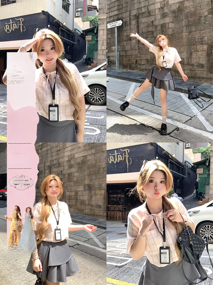 Annie Pure Love Plaid ort Sve Casual irt Women's plus Size Korean Sle Loose Fit Sweet Sle round Ne Button up
Annie Pure Love Plaid ort Sve Casual irt Women's plus Size Korean Sle Loose Fit Sweet Sle round Ne Button up