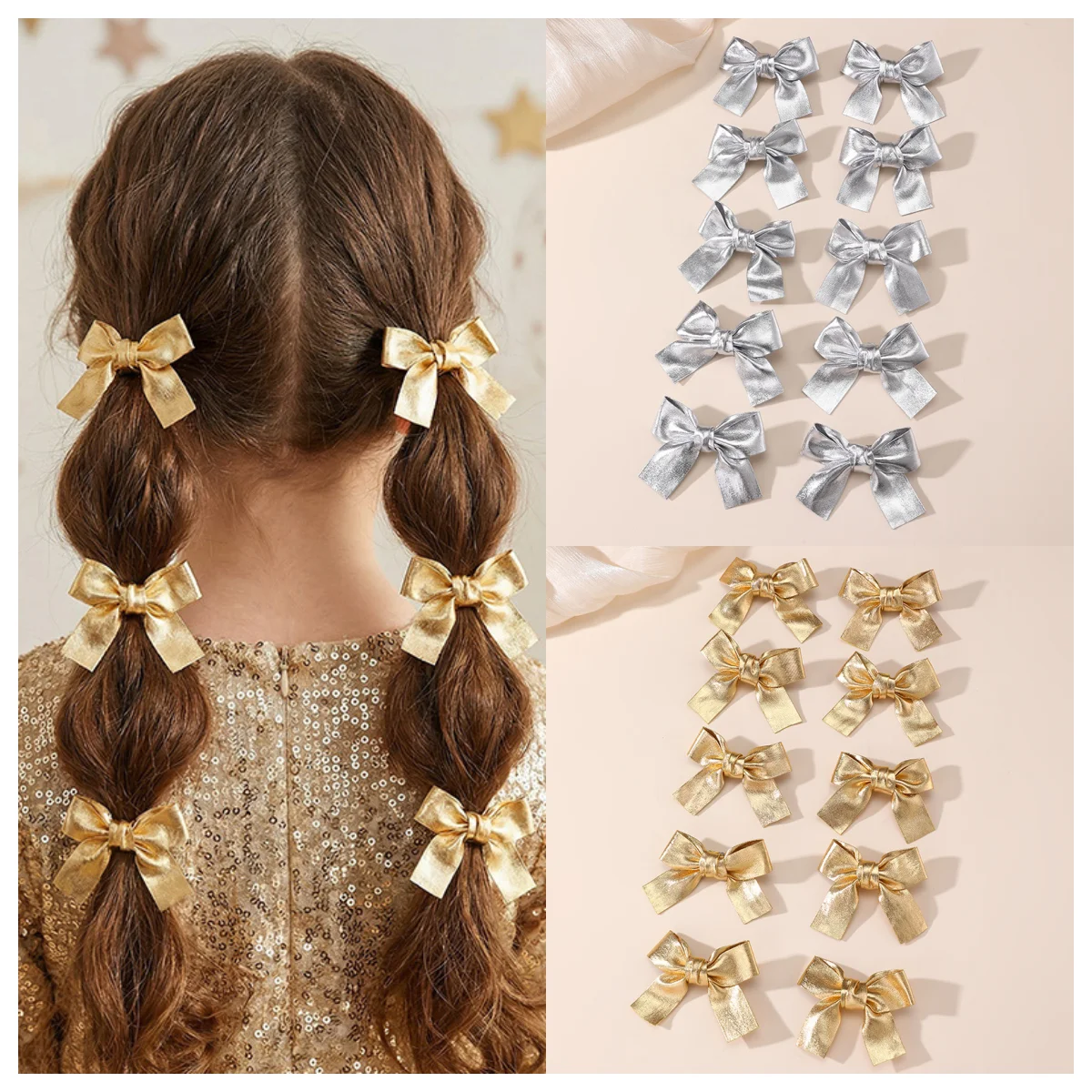 Gold and Silver Bow Hair Clips, Pack of 20/10/4, Mini Side Clips for Girls, Children's Holiday Hair Accessories
Gold and Silver Bow Hair Clips, Pack of 20/10/4, Mini Side Clips for Girls, Children's Holiday Hair Accessories