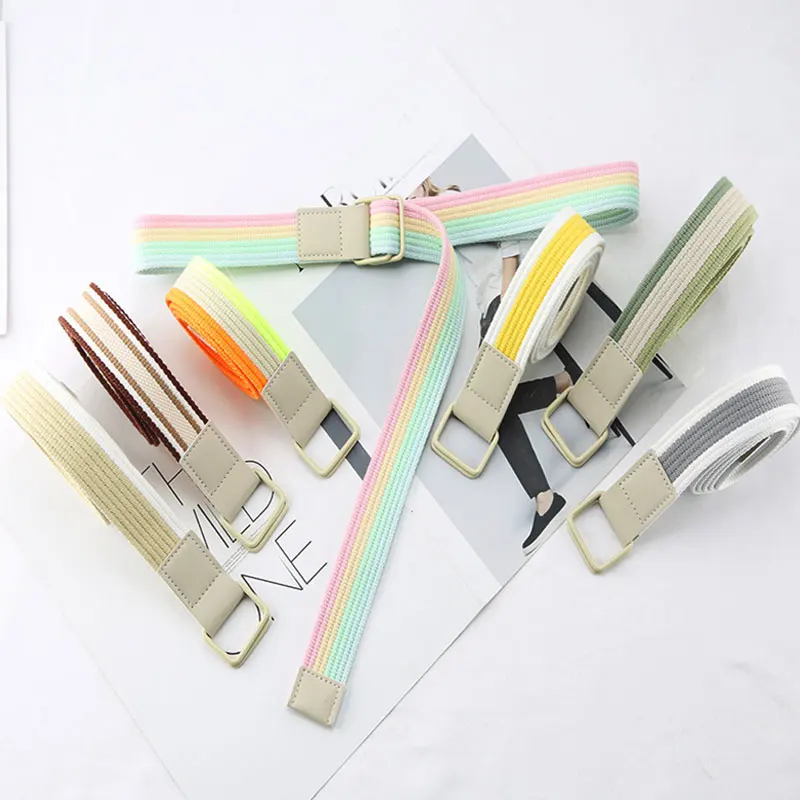 Unisex Striped Canvas Belt Metal Double Ring Square Buckle Waist Belt Colorful Stitching Long Waist Belt Simple DIY Waistbands
Unisex Striped Canvas Belt Metal Double Ring Square Buckle Waist Belt Colorful Stitching Long Waist Belt Simple DIY Waistbands