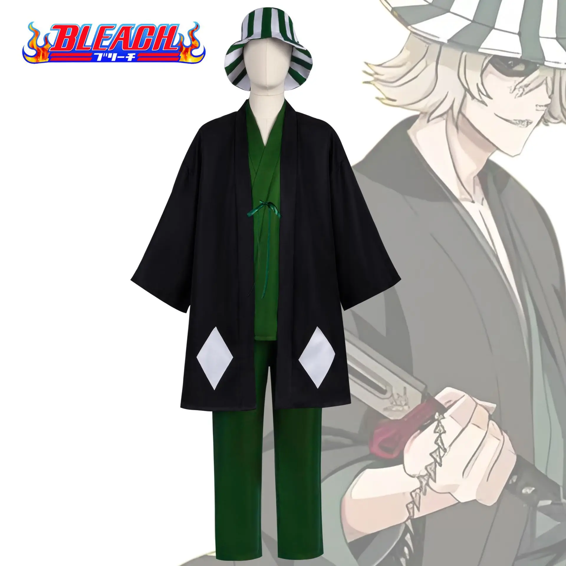 Anime Bleach Cosplay Urahara Kisuke Gotei 13 Costume Kimono Uniform Cape Top Pants Hat full Suit For Halloween Costume for Adult
Anime Bleach Cosplay Urahara Kisuke Gotei 13 Costume Kimono Uniform Cape Top Pants Hat full Suit For Halloween Costume for Adult