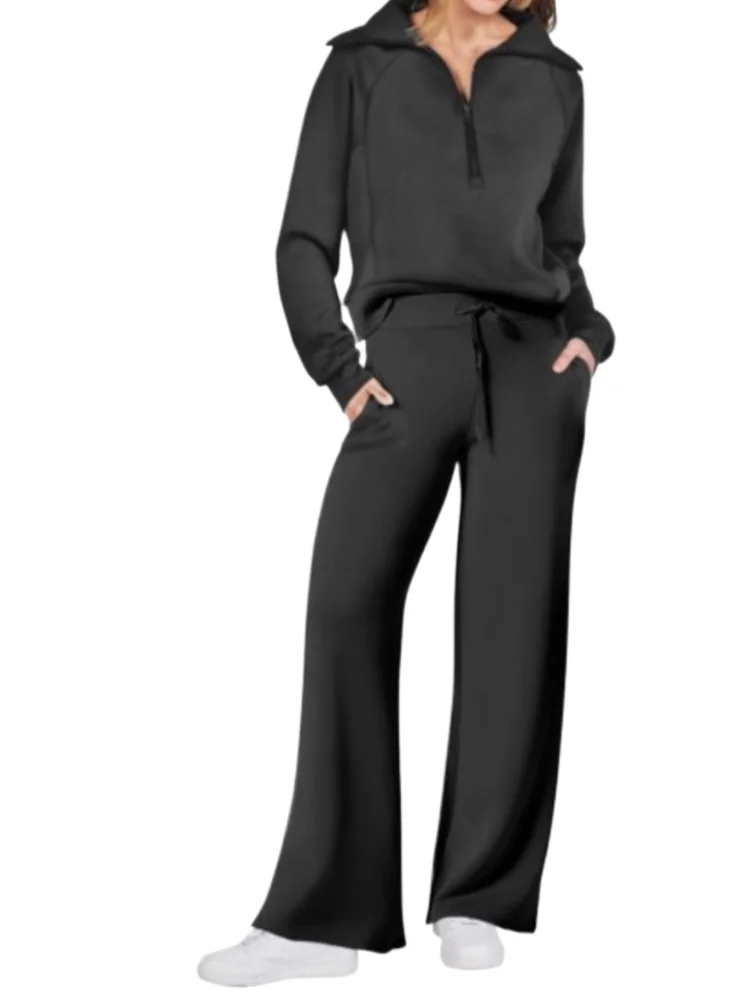 Women Pant Suits Autumn Activewear Half Zipper Lapel Sweatshirt With Trouser 2 Piece Sets Women Outfits Loose Solid Tracksuit 
Women Pant Suits Autumn Activewear Half Zipper Lapel Sweatshirt With Trouser 2 Piece Sets Women Outfits Loose Solid Tracksuit