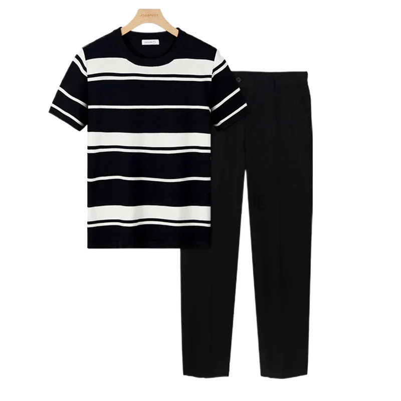 Top T-shirt Set Men's Black White Striped Tee Casual Pants 2-Piece Set Premium Korean Fashion 2026 Summer Set T-shirts
Top T-shirt Set Men's Black White Striped Tee Casual Pants 2-Piece Set Premium Korean Fashion 2026 Summer Set T-shirts