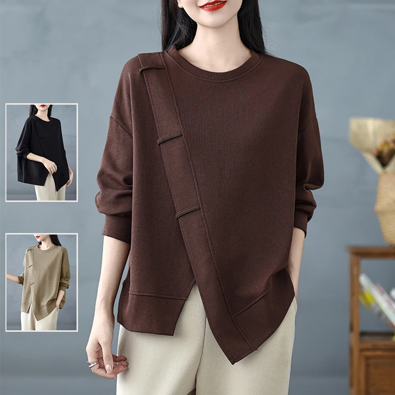 Осенне-зимняя художественная лоскутная цветная длинная футболка размера плюс, женская внутренняя одежда с асимметричным подолом Base irt 
Осенне-зимняя художественная лоскутная цветная длинная футболка размера плюс, женская внутренняя одежда с асимметричным подолом Base irt