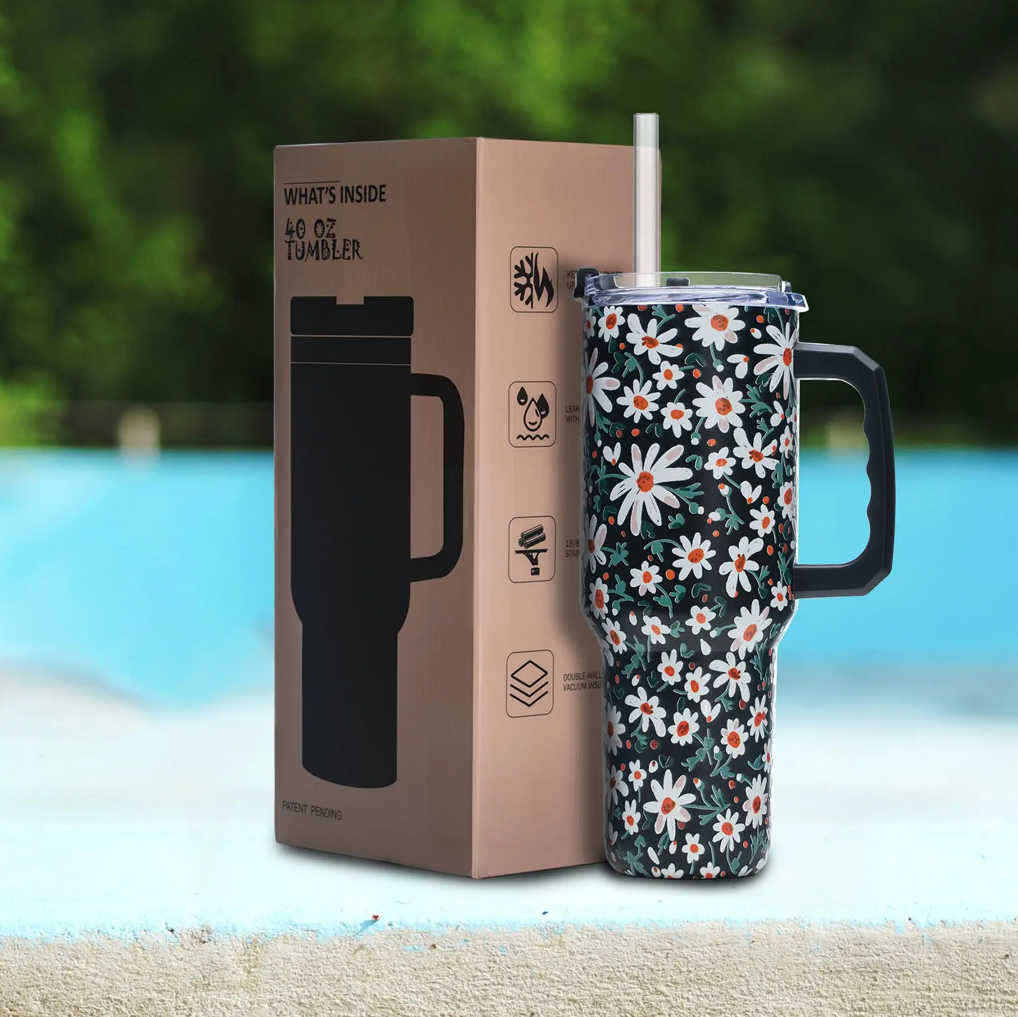 40oz Stainless Steel Tumbler with Handle, Vacuum Insulated, Artistic Flower Design, Wide Mouth, Gift for Her
40oz Stainless Steel Tumbler with Handle, Vacuum Insulated, Artistic Flower Design, Wide Mouth, Gift for Her