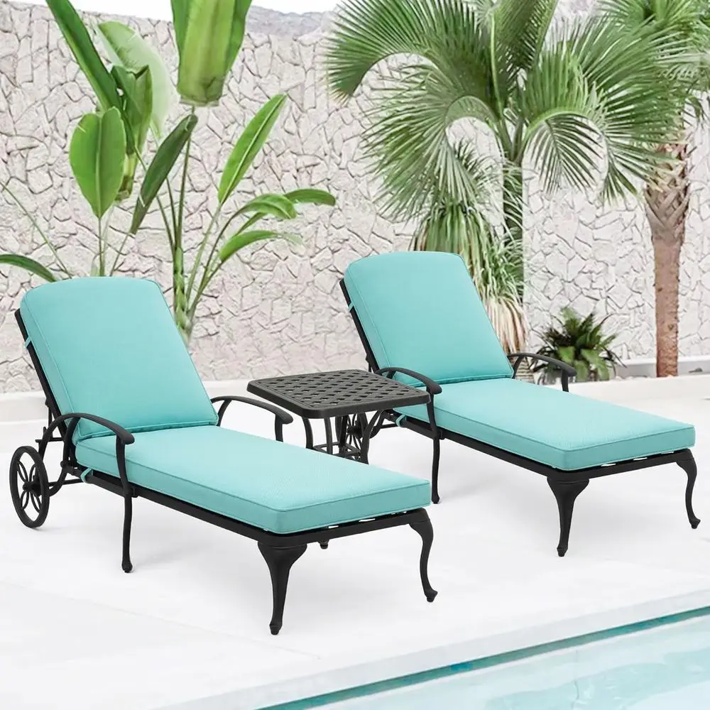 Chaise Lounge Chair Outdoor - Poolside Chairs Set o 2 with Cushion and 1 Patio Side Table Cast Waterproo Lounger with Wheels and
Chaise Lounge Chair Outdoor - Poolside Chairs Set o 2 with Cushion and 1 Patio Side Table Cast Waterproo Lounger with Wheels and