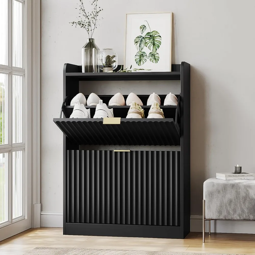 Shoe Cabinet with 2 Flip Drawers, Narrow Shoe Storage Cabinet for Entryway, Freestanding Shoes Rack Organizer Cabinets wi
Shoe Cabinet with 2 Flip Drawers, Narrow Shoe Storage Cabinet for Entryway, Freestanding Shoes Rack Organizer Cabinets wi