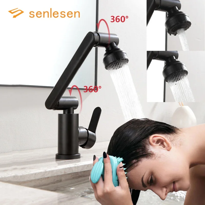 Universal Basin Faucet Folding Rotatable Hot and Cold Mixer Tap Bathroom Telescopic Washbasin Faucet Matte Black Deck-Mounted
Universal Basin Faucet Folding Rotatable Hot and Cold Mixer Tap Bathroom Telescopic Washbasin Faucet Matte Black Deck-Mounted