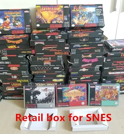 SNES 16 Bit Game Cartridge Box with Reproduction Game Retail Box + White Inner lining + Plastic Protective Box For (No Game)
SNES 16 Bit Game Cartridge Box with Reproduction Game Retail Box + White Inner lining + Plastic Protective Box For (No Game)
