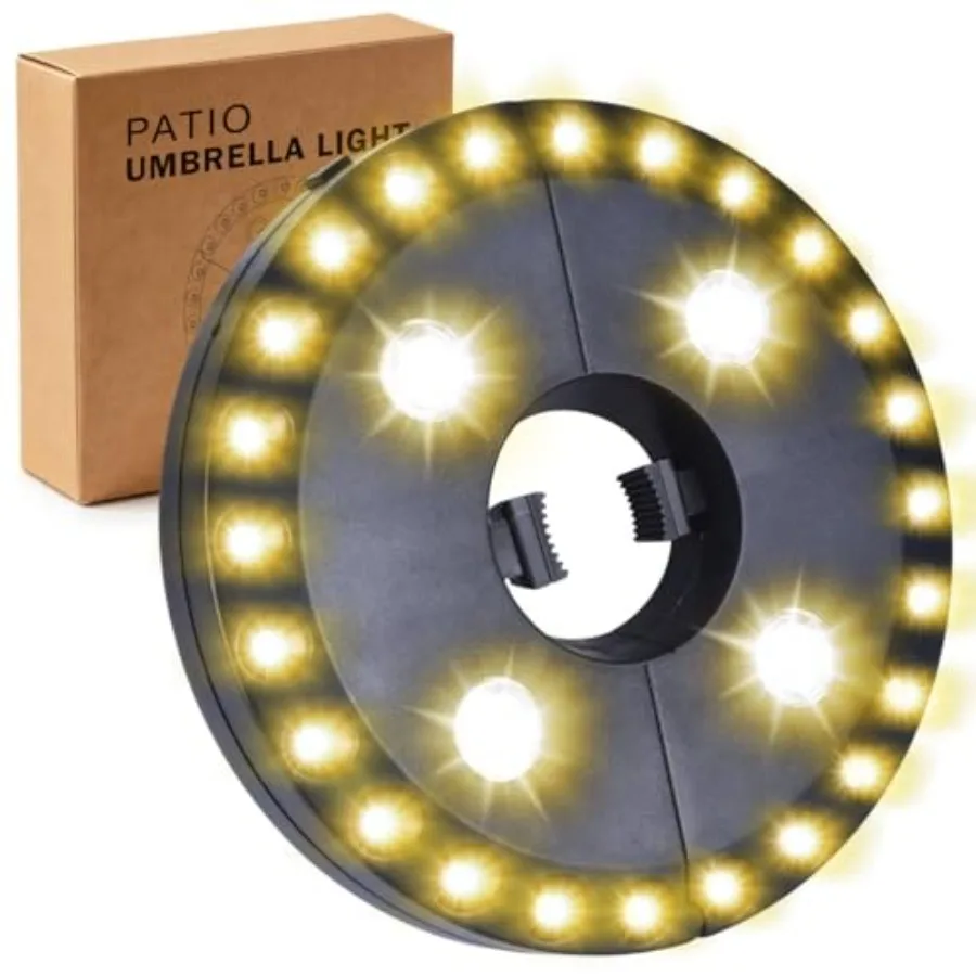 Patio Umbrella Light 3 Brightness Modes Cordless, with 24+4 Cool White LEDs-4 * AA Battery Operated Umbrella Lights, Fits 1.15"
Patio Umbrella Light 3 Brightness Modes Cordless, with 24+4 Cool White LEDs-4 * AA Battery Operated Umbrella Lights, Fits 1.15"