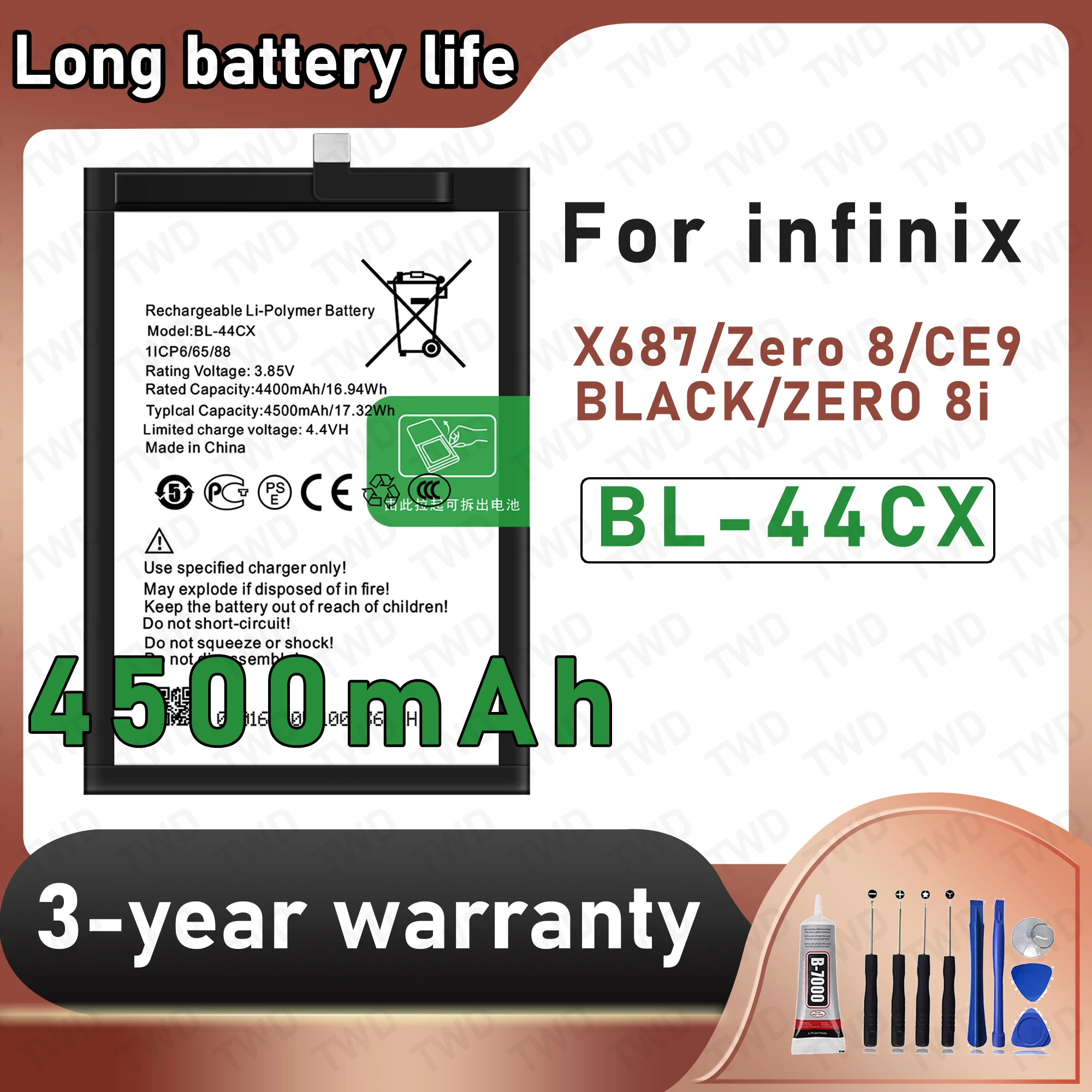 BL-44CX Large capacity Battery For infinix X687/Zero 8/CE9/BLACK/ZERO 8i Batteries New High Quanlity+Free Tools
BL-44CX Large capacity Battery For infinix X687/Zero 8/CE9/BLACK/ZERO 8i Batteries New High Quanlity+Free Tools