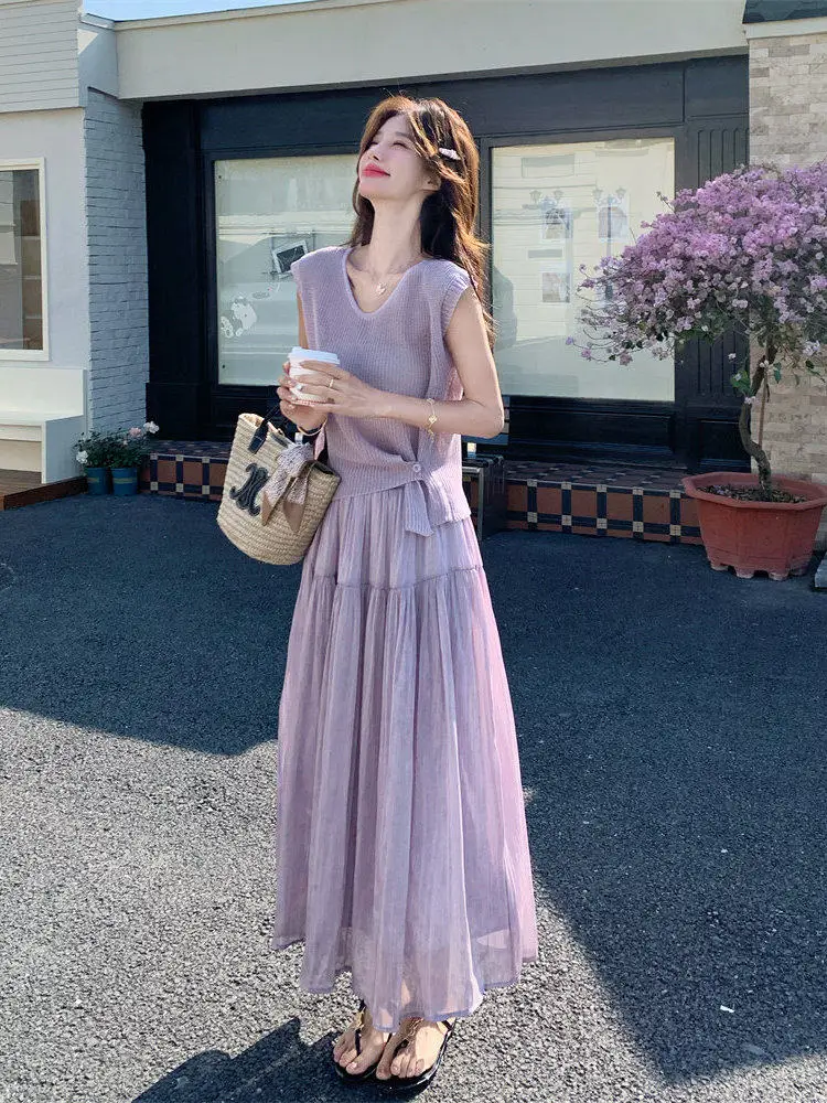 Elegant Purple Taro Knitted Waist-Cinching T-Shirt Skirt Set Women's Summer 2026 New Gentle Atmosphere Beautiful Two-Piece Set
Elegant Purple Taro Knitted Waist-Cinching T-Shirt Skirt Set Women's Summer 2026 New Gentle Atmosphere Beautiful Two-Piece Set