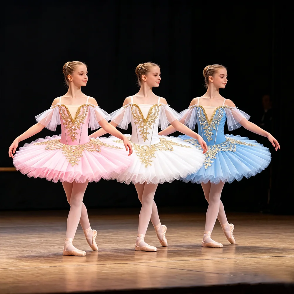 Professional Pancake Ballet Tutu for Girls & Women Blue Pink White Dance Performance Costume with Gold Embroidery
Professional Pancake Ballet Tutu for Girls & Women Blue Pink White Dance Performance Costume with Gold Embroidery