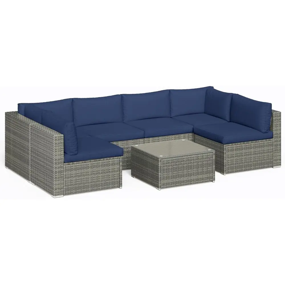7-Piece Outdoor Wicker Sectional Patio Furniture Set with Coffee Table for Balcony, Backyard, Navy Blue
7-Piece Outdoor Wicker Sectional Patio Furniture Set with Coffee Table for Balcony, Backyard, Navy Blue