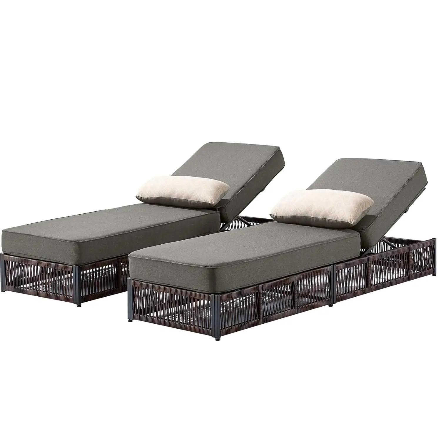 Luxury Outdoor Chaise Lounges with 5 Inch Thickened Cushions - Set of 2 High Back Brown Wicker Patio Recliners, Customized
Luxury Outdoor Chaise Lounges with 5 Inch Thickened Cushions - Set of 2 High Back Brown Wicker Patio Recliners, Customized