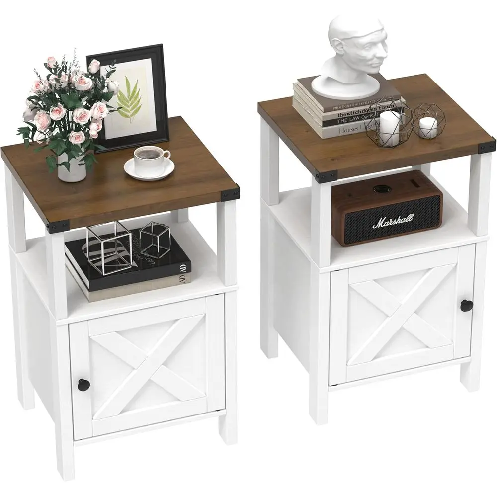 Pair of 2-Drawer Nightstands, Storage Side End Table, Wooden Barn Door Accent Table - Rustic Vintage White for Bedroom or Living
Pair of 2-Drawer Nightstands, Storage Side End Table, Wooden Barn Door Accent Table - Rustic Vintage White for Bedroom or Living