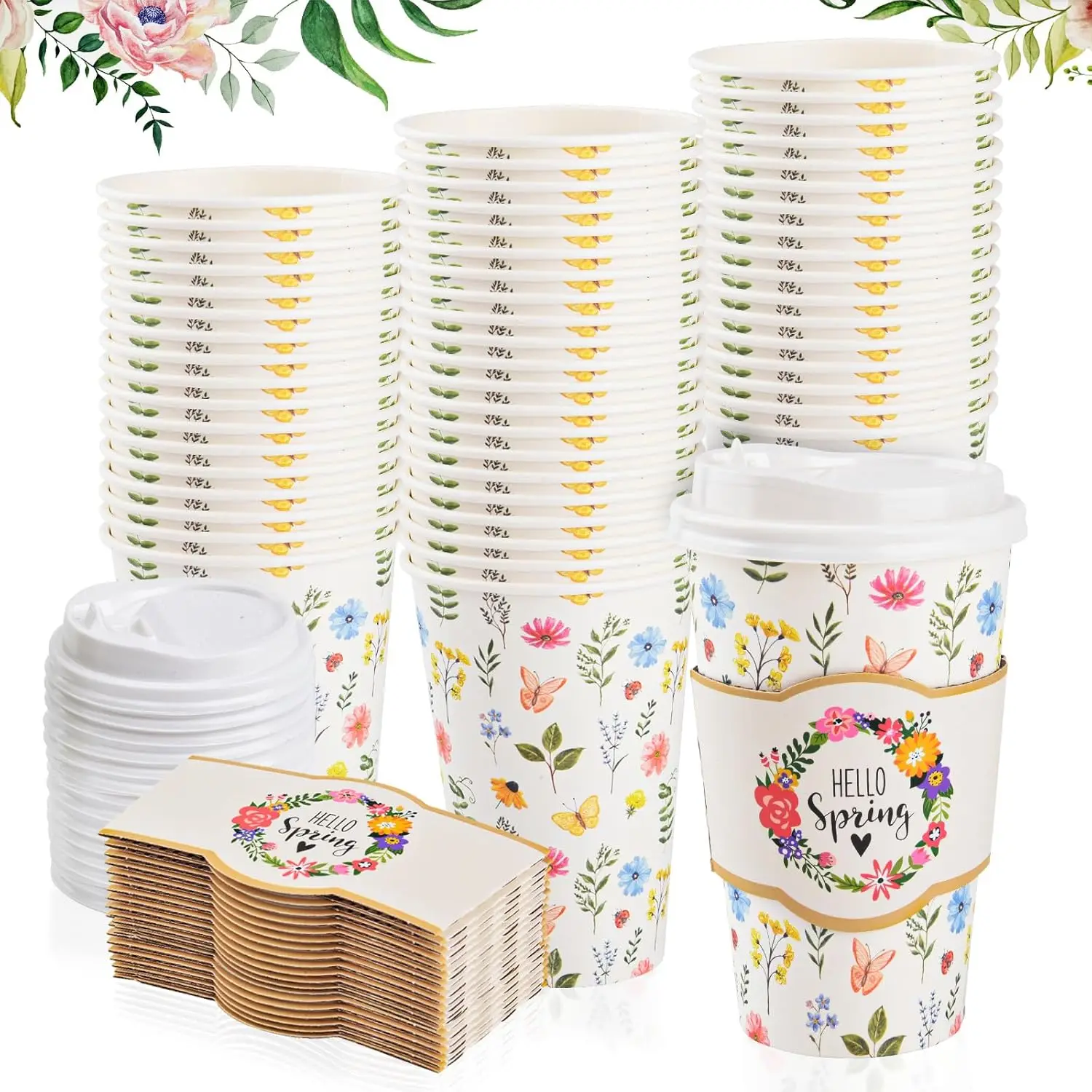 48 Set Spring Floral Disposable Coffee Cups with Lids and Sleeves 16 oz Hello Spring To Go Paper Cups Beverage Drinking
48 Set Spring Floral Disposable Coffee Cups with Lids and Sleeves 16 oz Hello Spring To Go Paper Cups Beverage Drinking