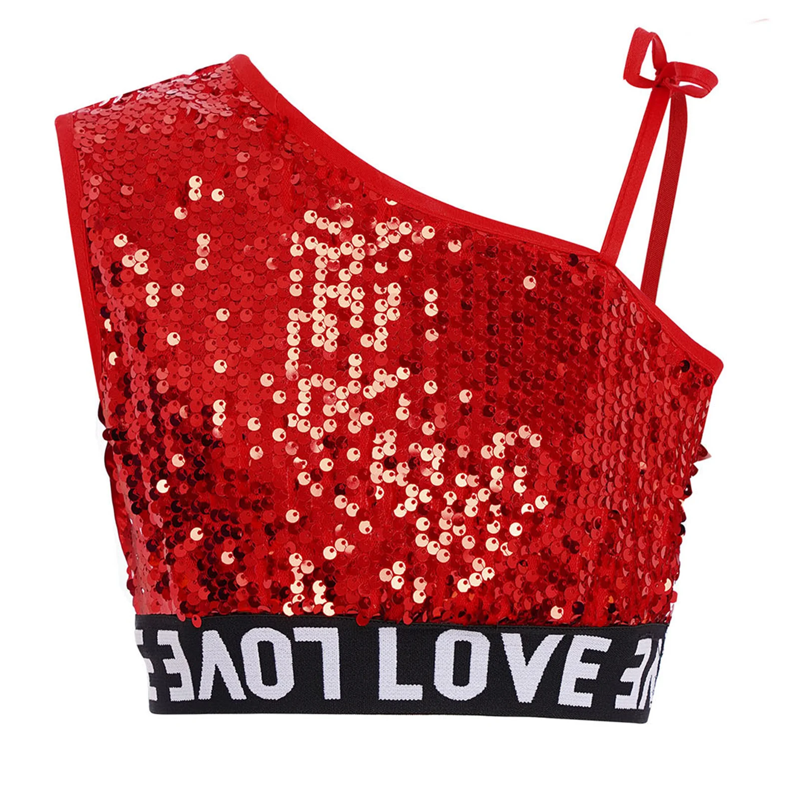 Kids Girls Hip-Hop Jazz Dance Top One Shoulder Lace-up Sleeveless Vest Sequins Letter Printed Hem Tank Crop Top Street Dancewear
Kids Girls Hip-Hop Jazz Dance Top One Shoulder Lace-up Sleeveless Vest Sequins Letter Printed Hem Tank Crop Top Street Dancewear