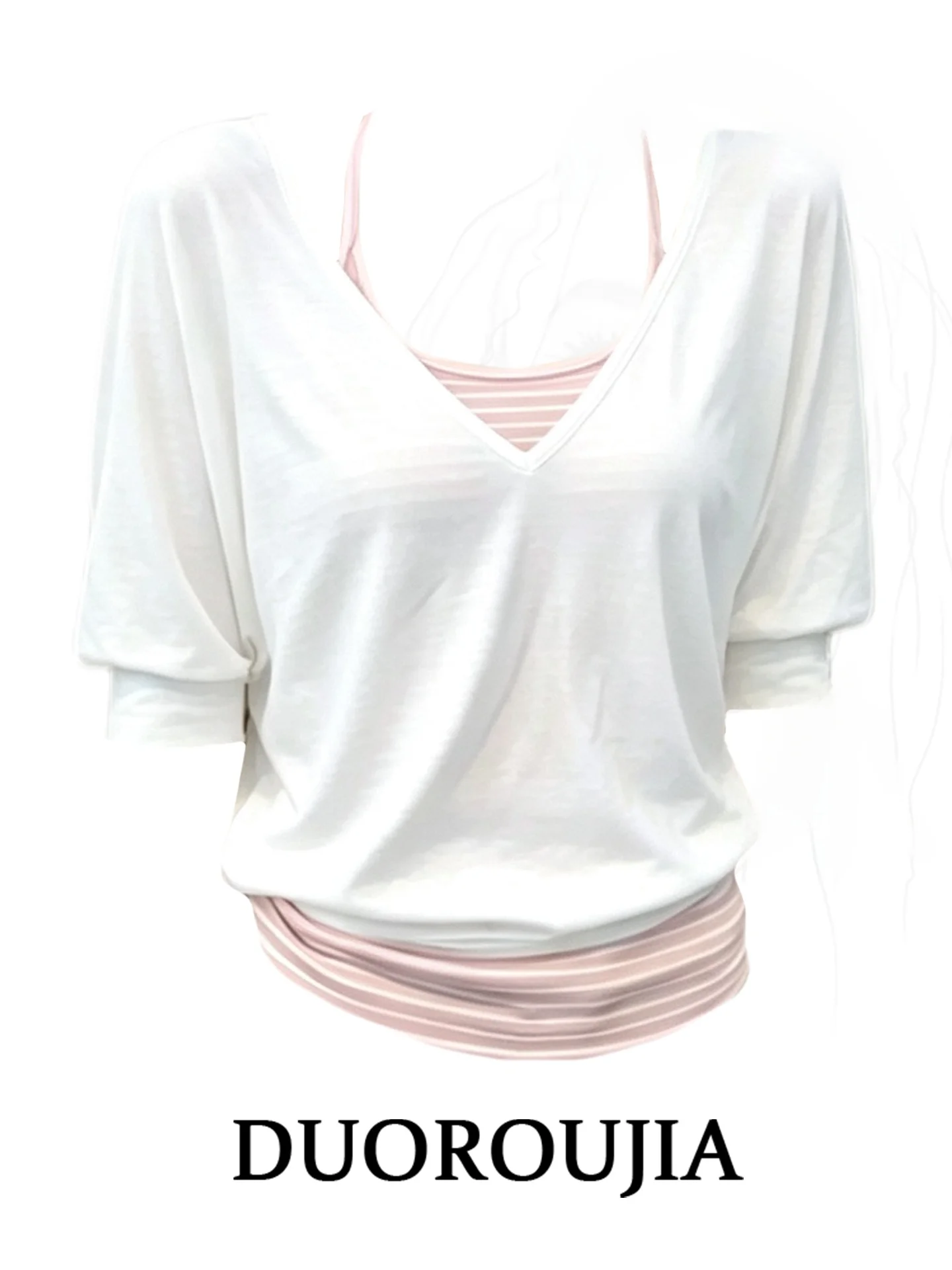 DUOR plus Size Korean Style V-Neck Striped T-Shirt Women Summer Casual Slimming Top Fake Two-Piece Hanging Necklines
DUOR plus Size Korean Style V-Neck Striped T-Shirt Women Summer Casual Slimming Top Fake Two-Piece Hanging Necklines