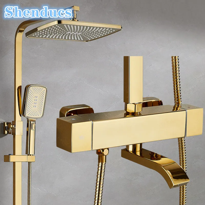 Gold Thermostatic Bathroom Shower Set Golden Hot Cold Bathroom Shower System Faucet Accessories 12 Inch Rainfall Shower Head
Gold Thermostatic Bathroom Shower Set Golden Hot Cold Bathroom Shower System Faucet Accessories 12 Inch Rainfall Shower Head