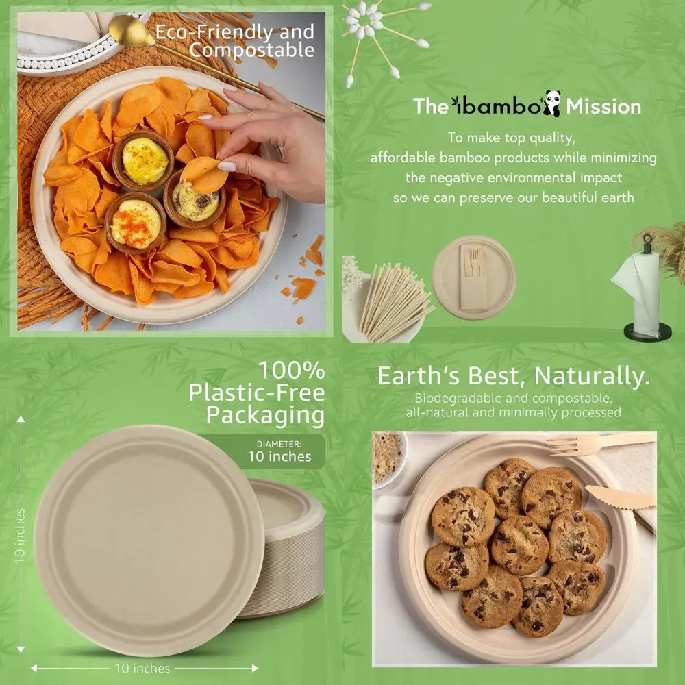 500-Count 10 Bamboo Plates - Durable, Microwave Safe, Biodegradable & FSC Certified
500-Count 10 Bamboo Plates - Durable, Microwave Safe, Biodegradable & FSC Certified