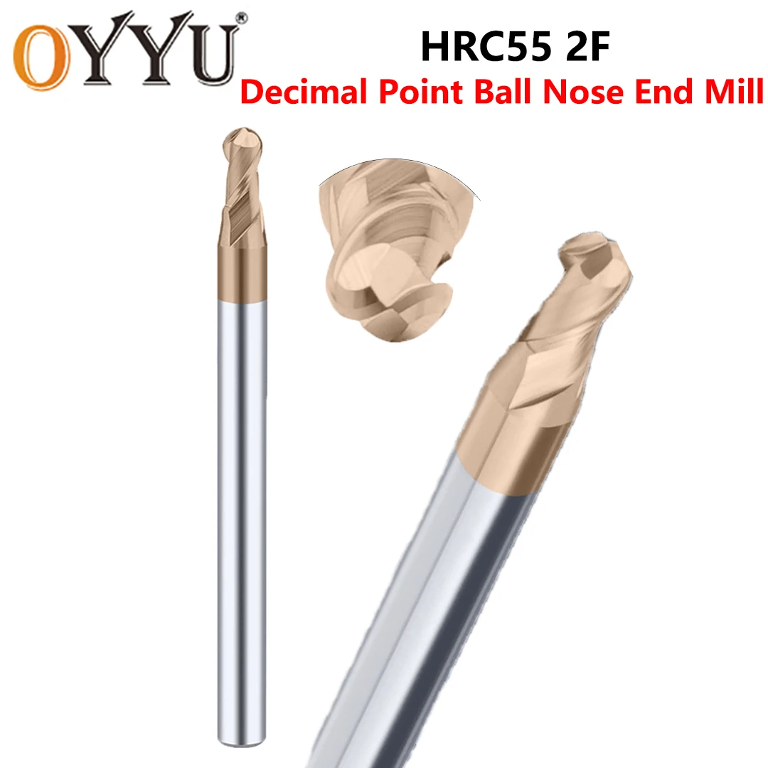 OYYU HRC55 2 Flutes Decimal Point Ball Nose End Mills Steel Milling Cutter R0.55 R0.6 R1.1 R1.95 R1.2 50L Carbide Endmills